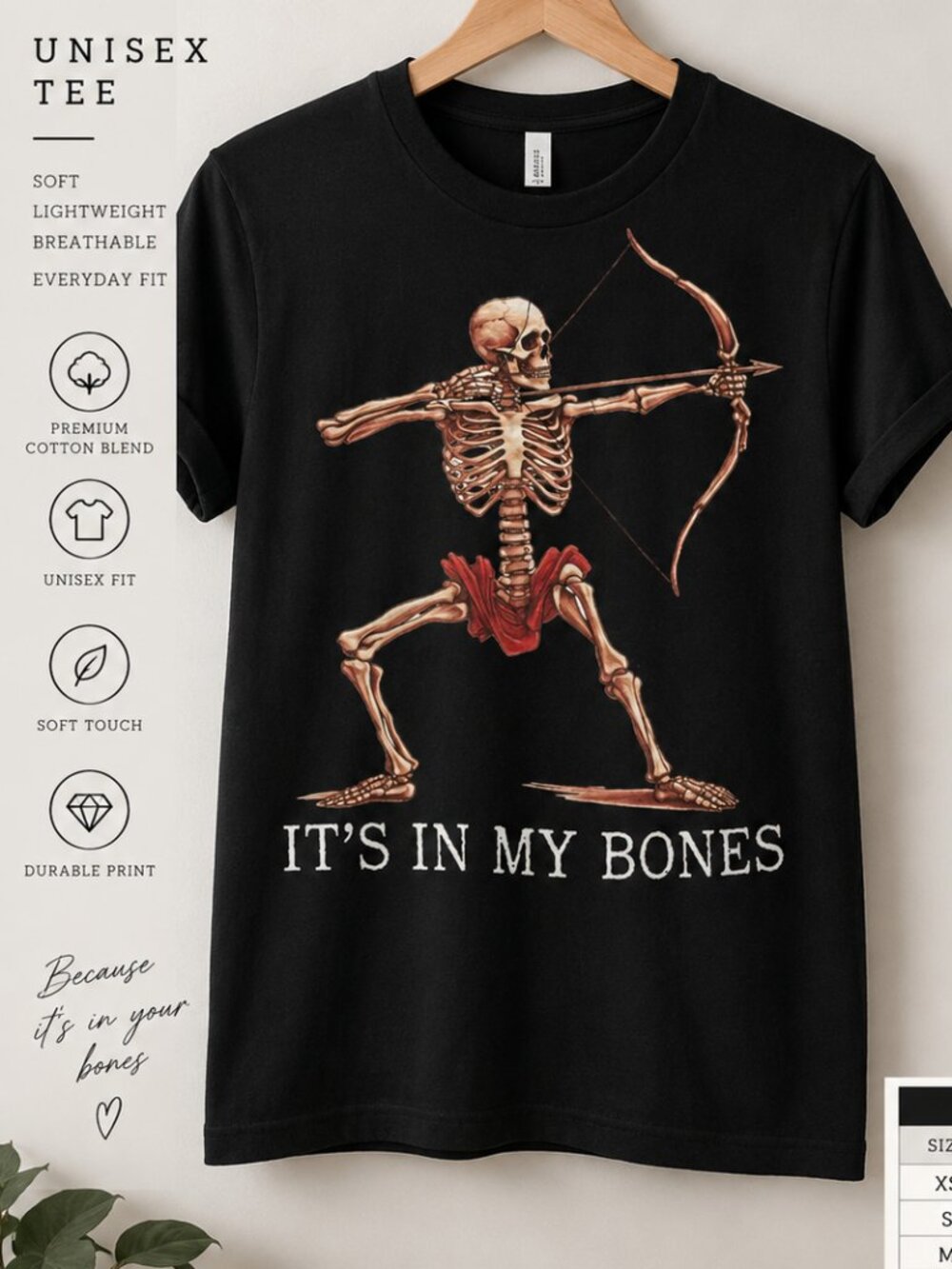 It’s In My Bones Skeleton Cupid Black Unisex Graphic T-Shirt